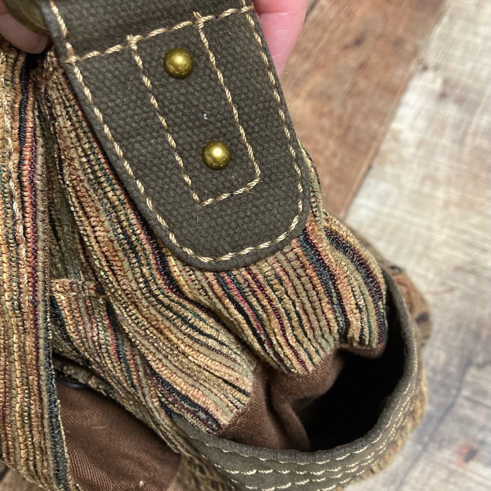 Fossil Corduroy Stripe Messenger Bag Brown Earth Tone Crossbody Tapestry Bag - Picture 8 of 13